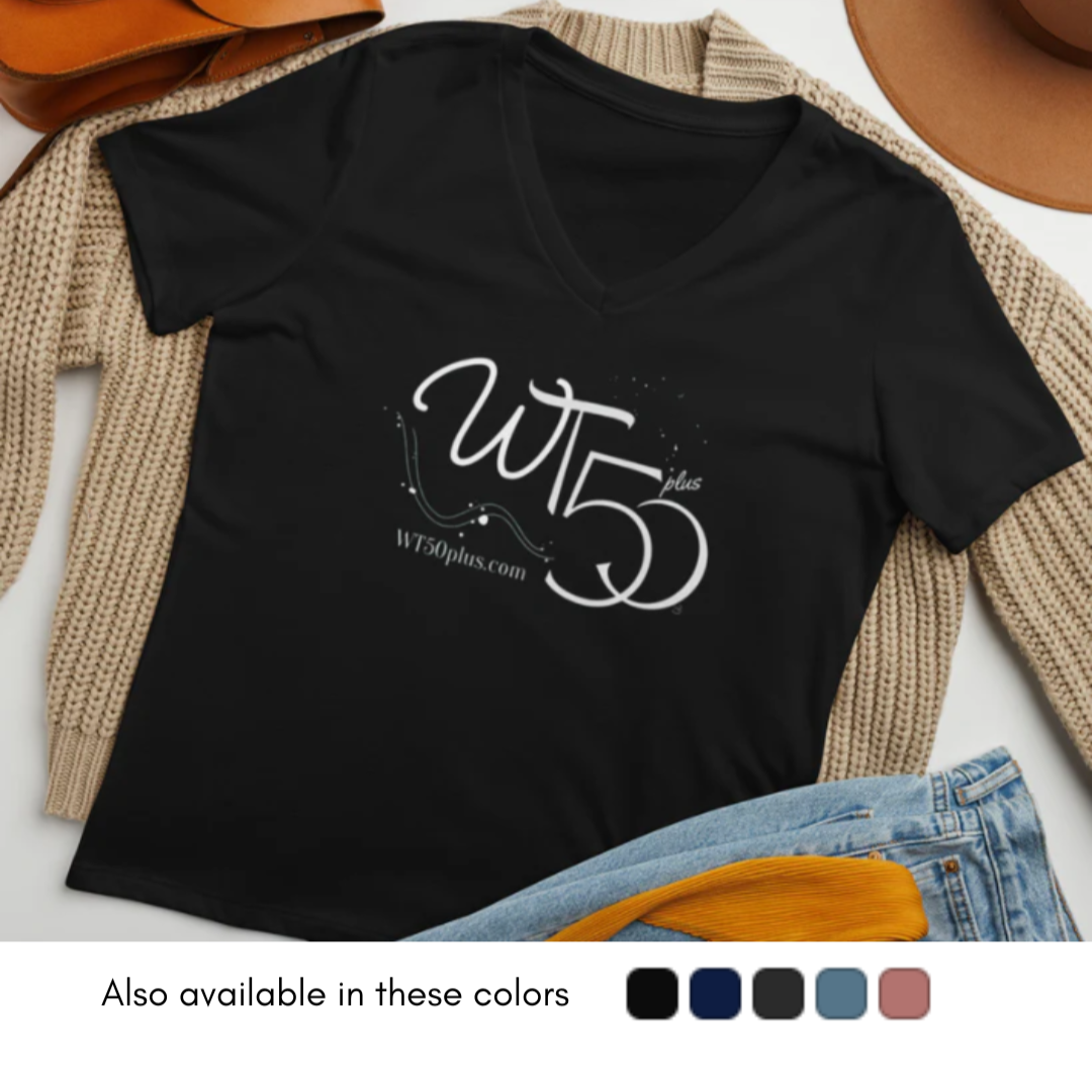 WT50Plus Women’s relaxed v-neck t-shirt (White Logo)