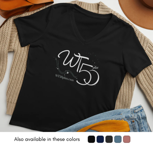 WT50Plus Women’s relaxed v-neck t-shirt (White Logo)